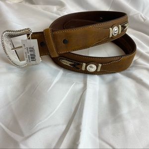 Tony Lama Men’s Belt Leather 32 silver hardware